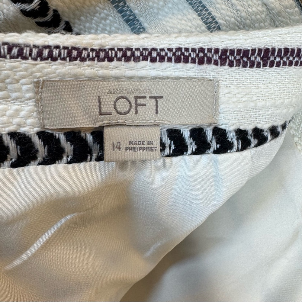 LOFT Womens Ivory Striped Tweed Frayed Wrap Mini Skirt Size 14 Chevron Pattern - Picture 10 of 10